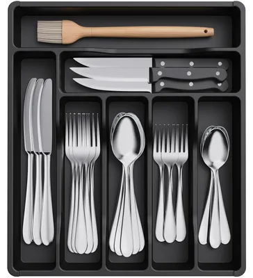Besteckschubladen-Organizer, 7 Fächer, Kunststoff, Schwarz