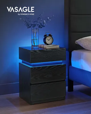 Obrázek produktu pro Noční stolek VASAGLE s LED osvětlením, se 3 zásuvkami, černý, 2 ks.