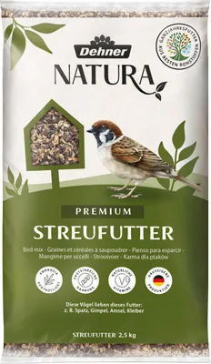 Produktbild von Dehner Natura Premium Wildvogelfutter, Streufutter, Ganzjahresfutter proteinreich / energiereich, hochwertiges Vogelfutter für Wildvögel, 2.5 kg