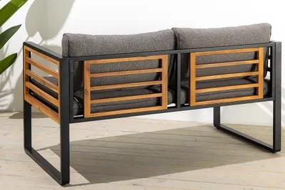 Produktbild von riess-ambiente Outdoor Garten-Sitzgruppe PURE grau natur Akazie schwarz Metall inkl. Tisch Sitzpolster Balkonmöbel Loungemöbel Gartenmöbel