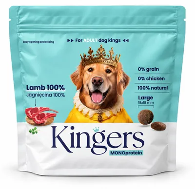 Zdjęcie produktu dla KINGERS Jagnięcina 2 kg karma sucha monobiałkowa dla średnich i dużych psów, Obraz wygenerowany przez AI