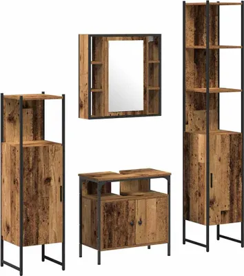 Produktbild von vidaXL Badezimmermöbel-Set mit Regal 4 pcs Altholz Holzwerkstoff