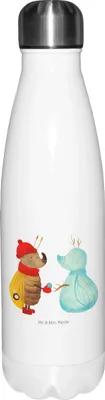 Produktbild von Mr. & Mrs. Panda Trinkflasche Nachtfalter Schneemann - Weiß - Geschenk, trinkflaschen, Thermosflasche, Winterzeit, Weihnachtsgruß, Thermo-Trinkflasche, Schnee, Winter
