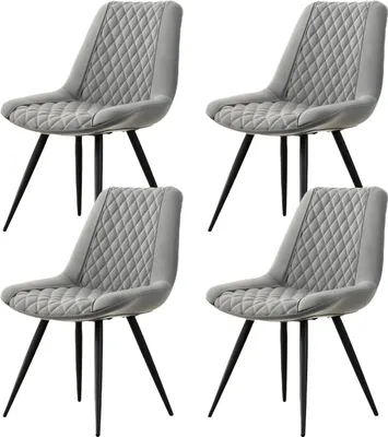 Produktbild von Stuhl Astrid, bequem gepolstert, Kunstleder Grau, Metallbeine Schwarz, 50x84x58,5 cm
