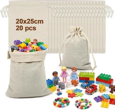 Imagen del producto de Bolsas de tela de algodón con cordón, 20 unidades, 20 x 25 cm, para regalos