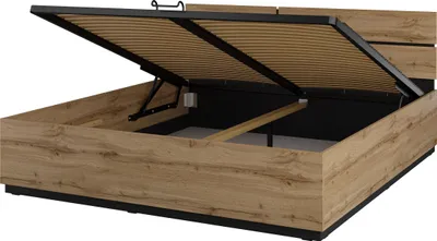 Zdjęcie produktu dla Łóżko CROSS 160x200 dąb wotan/czarne z pojemnikiem