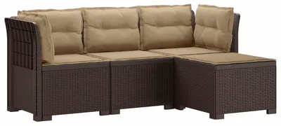 Image de vidaXL : Canapé de jardin pour 4 personnes avec coussins, imitation rotin, en polypropylène, couleur marron