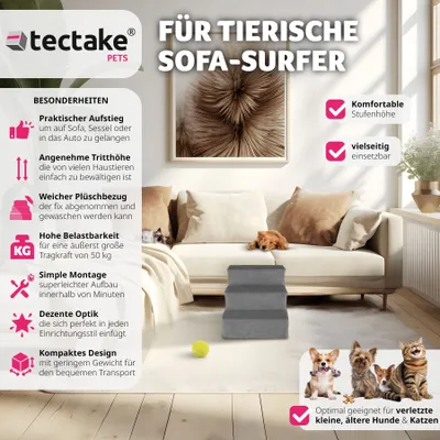 Produktbild von tectake® Haustiertreppe Paw Path für Hunde und Katzen pflegeleicht, 37 x 45 x 34,5 cm
