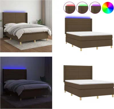 Produktbild von vidaXL Boxspringbett mit Matratze & LED Dunkelbraun 140x200 cm Stoff - Boxspringbett - Boxspringbetten - Bett - Schlafzimmermöbel