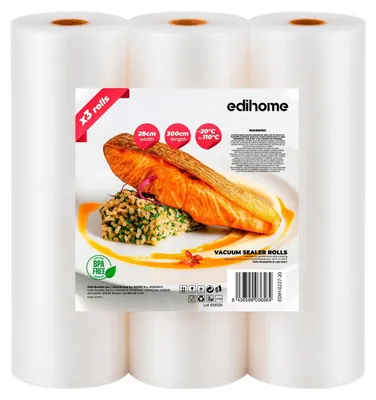 Produktbild von Vakuumbeutel Vakuumierrollen Lebensmittel - 28 x 300 cm - 3 Rollen - BPA-frei - Transparent - Für Vakuumierer