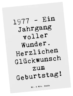 Produktbild von Mr. & Mrs. Panda Postkarte Spruch 1977 Geburtstag Wunder - Weiß - Geschenk, Geburtstagskind, Glückwunsch, Alter, Ansichtskarten, Happy Birthday, Geburtstagsfeier