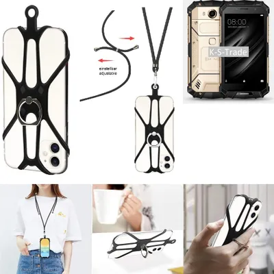 Produktbild von K-S-Trade 3in1 Handykette Handyband Handykordel Halsband Smartphone-Ring Handy-Ring kompatibel mit Doogee S60 Fingerhalterung Handyring Tischständer