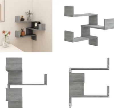 Image de vidaXL Wall Eckregal Grau Sonoma 40x40x50 cm Holzwerkstoff - Wall Eckregal - Wall Eckregal - Eckregal