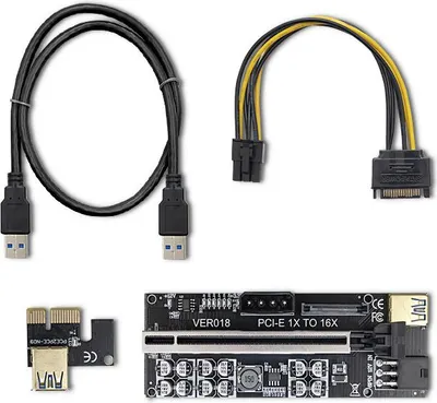 Productafbeelding van Qoltec PCI-E Riser 1x - 16x | USB 3.0 | versie 018 | SATA/ PCI-E 6-pins