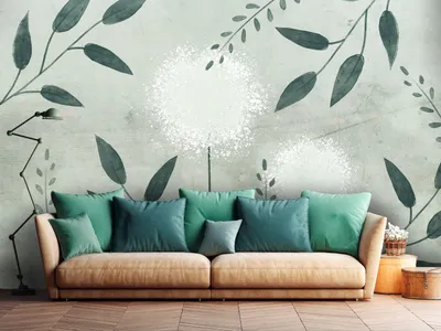 Produktbild von Vlies Fototapete Pusteblumen 400x280 cm Tapeten Wandtapete XXL Blumen Blätter Natur Betonoptik grün b-A-10291-a-a