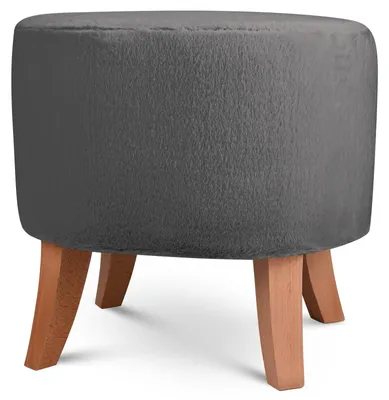 Produktbild von MG Design Ovaler Kunstfell-Hocker 42 x 52 cm in Grau mit Holzbeinen - Gepolsterter Fußhocker für Wohnzimmer oder Schlafzimmer