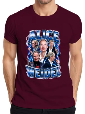 Zdjęcie produktu dla Koszulka męska "Alice Weidel AfD Patriotismus Deutschland", sarkastyczny napis, kolor burgundowy, rozmiar XL