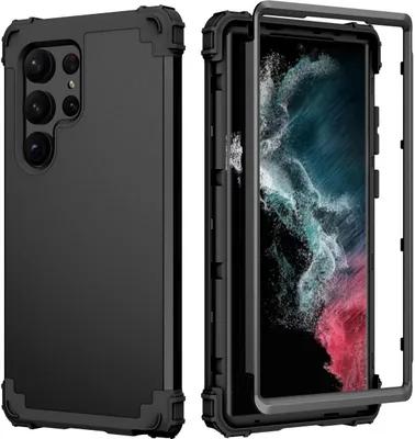 Produktbild von Galaxy S23 Ultra Hülle, 3 in 1 Hybrid PC TPU Stossfest Robust Schutzhülle für Samsung Galaxy S23 Ultra Schwarz