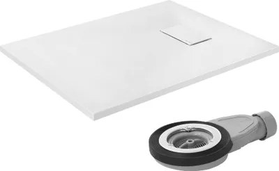 Produktbild von LuxeBath Duschwanne 90x70cm Weiß Extra flache SMC Duschtasse Brausewanne Brausetasse mit Anti-Rutsch-Oberfläche & Ablaufgarnitur einfache Montage