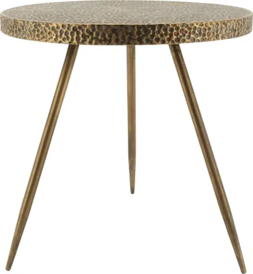 A round side table with a textured gold/bronze top and three slender legs, photographed against a white background.