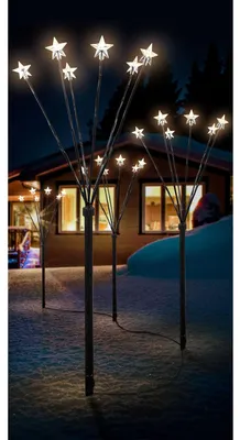 4 Stück LED-Gartenleuchtstäbe 24 Sterne warm-weiß Sternenstäbe batteriebetrieben