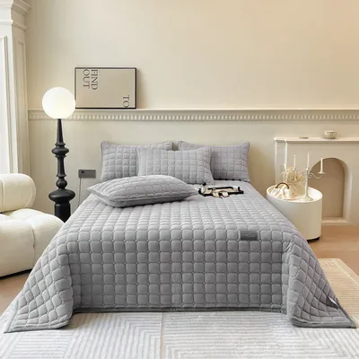 Obrázek produktu pro Přehoz na postel 230x250 cm se 2 povlaky na polštář 50x70 cm, přehoz na postel, obývací přikrývka, 3-dílná, ultra měkká deka na pohovku pro všechna roční období, světle šedá