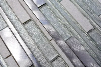 Produktbild von Handmuster Mosaikfliese Transluzent Aluminium weiß silber schwarz Verbund Glasmosaik Crystal Stein Alu weiß silber MOS49-GV64_m