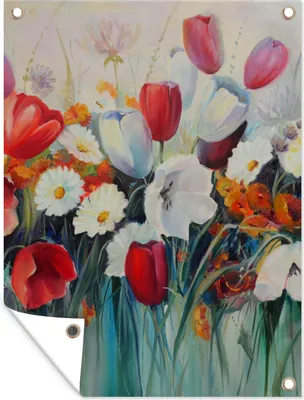 Produktbild von MuchoWow® 60x80 cm Outdoor-Poster Gartendeko Sichtschutz Garten Poster für den Garten  Malerei - Ölgemälde - Blumen