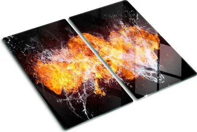 Produktbild von Tulup Glas-Herdabdeckplatte - 2x30x52cm - Glaskeramikkochfeld-Abdeckung Spritzschutz Zweiteilig Feuer und Wasser