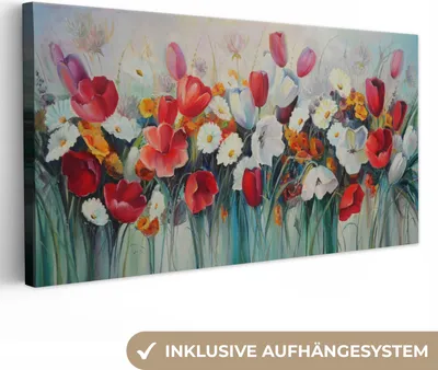 Obrázok produktu pre MuchoWow® - Plátno - Maľba - Olejomaľba - Kvety, nástenný obraz, nástenné dekorácie, obývacia izba, 40x20cm