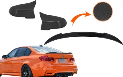 Image de Kit caches rétroviseurs & spoiler de coffre pour Série 3 F30 2011-2018 look M4 carbone.