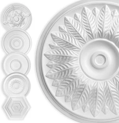 Produktbild von HEXIM Stuckrosette Styropor EPS weiß, Deckenrosette rund & eckig, Innendekor für Decke & Wand, Stuckrosette Lampe Wanddekoration Schlafzimmer Barock (40x40 cm Tabakpflanze)