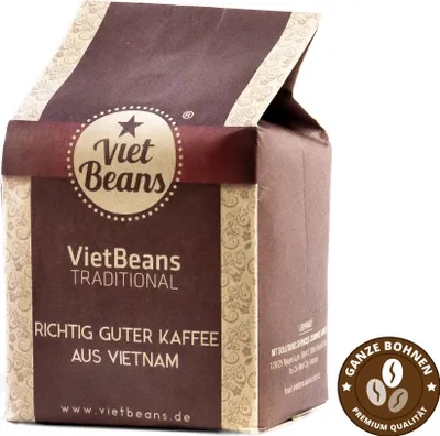 Produktbild von VietBeans Traditional – Ganze Kaffeebohnen – Traditionelle Trommelröstung - Hochwertiger vietnamesischer Kaffee – Geeignet für Vollautomaten - 250g