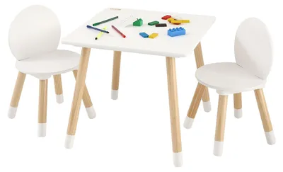 Immagine prodotto di VEVOR set di sedute per bambini tavolo per bambini, 2 sedie per bambini 1 tavolo set di sedute per bambini in legno di pino, set di tavoli per bambini robusti mobili per bambini sedute per bambini, ragazze, ragazzi, set di mobili per bambini per sala giochi bianco
