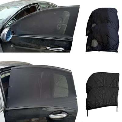 Immagine prodotto di 4 pezzi di rete elastiche e traspiranti nere per la protezione solare dell'auto, adatte alla maggior parte dei veicoli