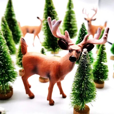 Productafbeelding van Kunstkerstboom - Set van 45 - Mini-dennenboom - Kleine miniatuurdennenboom - Mini-groene kerstboom met sneeuweffect