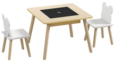 Immagine prodotto di Tavolo per bambini con 2 sedie e spazio contenitivo | Colore: legno naturale | Dimensioni: 60x60x44 cm