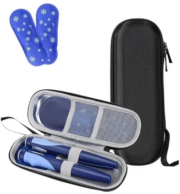 Image de Petite trousse de voyage médicale - Contient 2 pochettes réfrigérantes - Trousse de voyage pour insuline - 21 × 7 × 5 cm - Convient pour le rangement des aiguilles à insuline