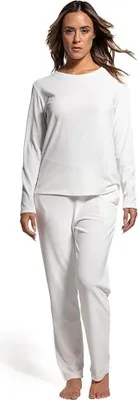 Produktbild von LAVENZO Damen Winter Pyjama Zweiteilig aus Warmem Fleece Weiß XXS
