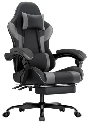 Productafbeelding van Ergonomische gamingstoel, met lendensteun, bekleed met Polyurethanleer, comfortabel, draagvermogen 200 kg, verstelbare zithoogte en rugleuning - Zwart + Grijs