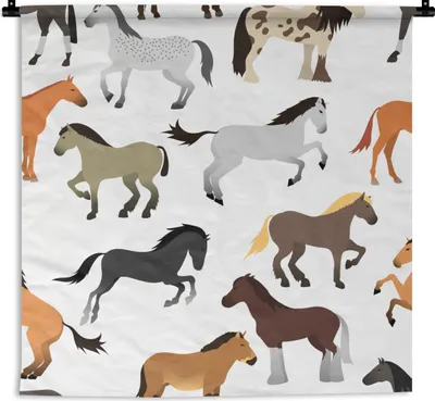 Produktbild von MuchoWow® Wandteppich Wandbehang Pferde - Weiß - Muster - Mädchen - Kinder - Mädchen 150x150 cm Tapisserie Dekoration Wandtuch - Wohnaccessoires - Modernes