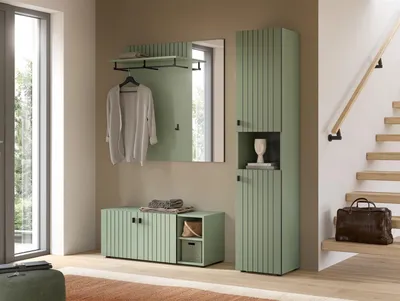 Produktbild von Garderoben-Set >Station< in Smoke Green - 161x192x37cm (BxHxT)