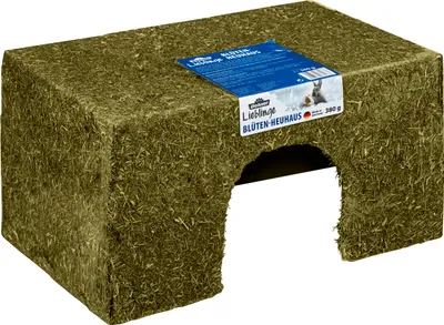 Produktbild von Dehner Nagersnack, Ergänzungsfutter 100 % natürlich, Unterschlupf für Zwergkaninchen / Nager, Blüten-Heuhaus, 500 g