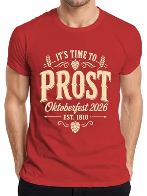 Immagine prodotto di È ora di brindare! Maglietta da uomo per l'Oktoberfest 2026, stile tradizionale bavarese, in pelle, colore rosso, taglia S