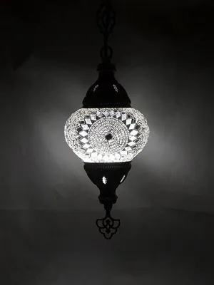 Obrázok produktu pre Východoázijská mozaiková závesná lampa v bielej farbe – ručne vyrobená turecká mozaiková lampa pre vytvorenie príjemnej atmosféry
