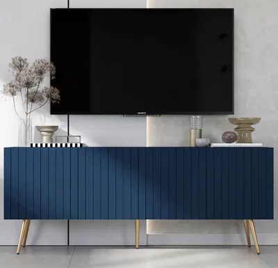 Produktbild von TV-Schrank Glamour RTV RTV-Schrank Elpis - Viertürig - Modern - Lindner Möbel - 150cm x 60,5cm x 36,5cm, Farbe: Marineblau matt, Gold Metallbeine