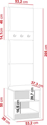 Produktbild von KIER FURNITURE  Flurgarderobe Weiß + Ökoleder Schwarz - 53,2x205x39cm