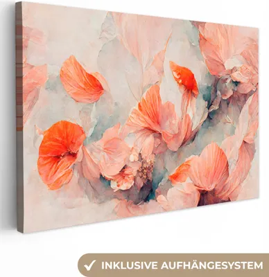 Produktbild von MuchoWow® - Leinwandbilder - Blumen - Blätter - Pflanzen - Rosa, Wandbild, Wanddeko Bilder Wohnzimmer, 30x20 cm
