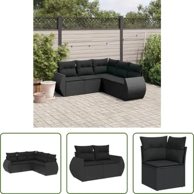 Produktbild von The Living Store 5-tlg. Garten-Sofagarnitur mit Kissen Schwarz Poly Rattan