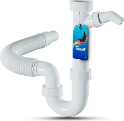 Produktbild von LOBENSWERK Siphon für Küchenspüle mit flexiblem Ablaufschlauch - 100% Wasserdicht - Röhrensiphon mit einem Geräteanschluss + Anschlussdichtungen